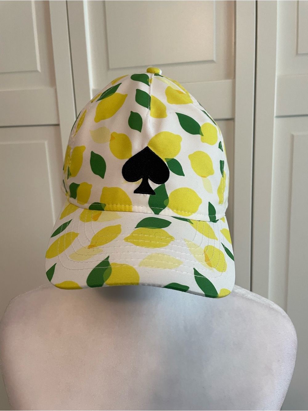 kate spade White Lemon Print Baseball Hat with Black Spade